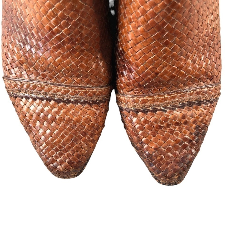 VTG Cole Haan Boho Tan Woven‎ Pointy Toe Low Ankle Booties Western Cowgirlcore - Picture 4 of 11